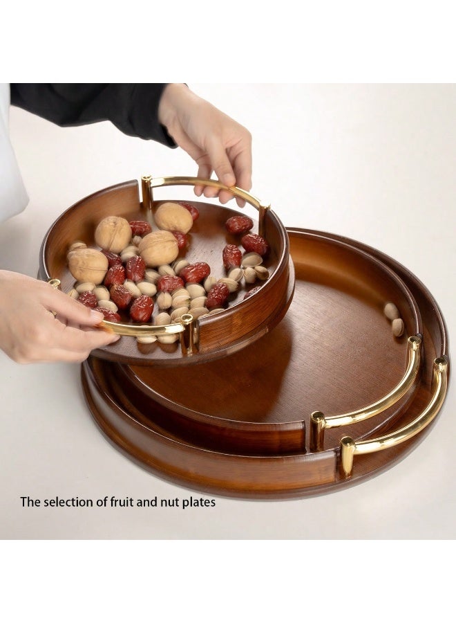 ميون صينية تقديم من 3 قطع بمقابض، صينية إفطار من الخيزران، صواني خشبية، طبق تقديم مزخرف للأكل والتخزين والعمل، تُستخدم في المطبخ وغرفة المعيشة وغرفة النوم - Image 5